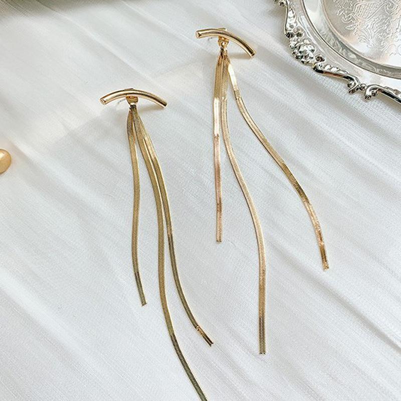 Vintage Gold Color Arc Bar Long Thread Tassel Drop Earrings for Women Geometric Jewelry Accessories