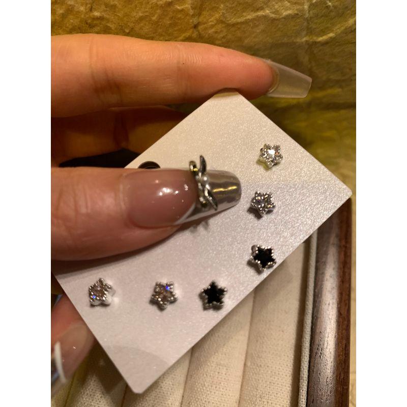 

6 Pieces! Suit Black XINGX Earrings Small Delicate Earrings Women s Fancy Small Removal-Free before Sleep Earrings 6 Silver Stars (2 in black, pink and white)