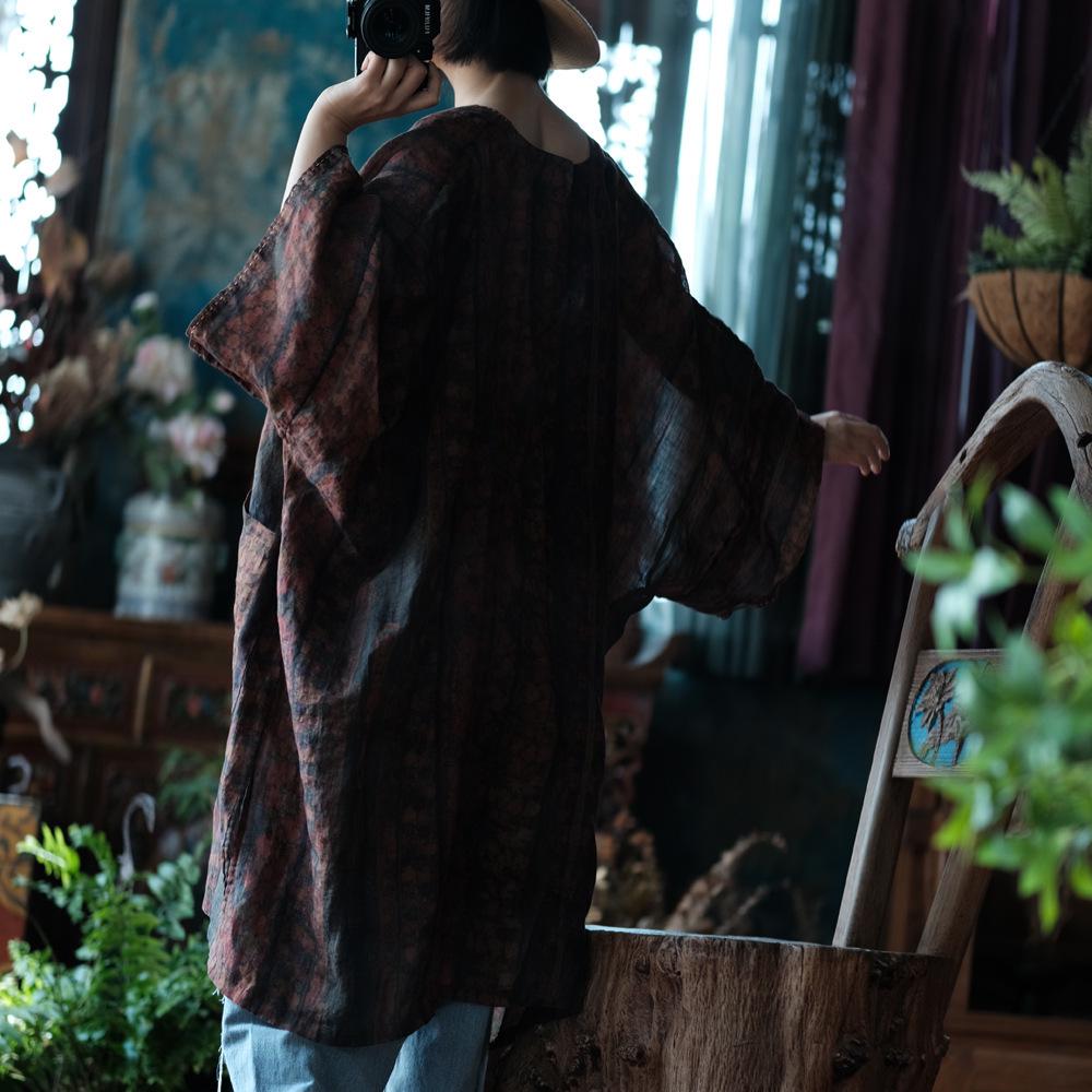 Dream Jiangnan Ethnic Style Loose Fit Ramie Sun Protection Shirt Robe