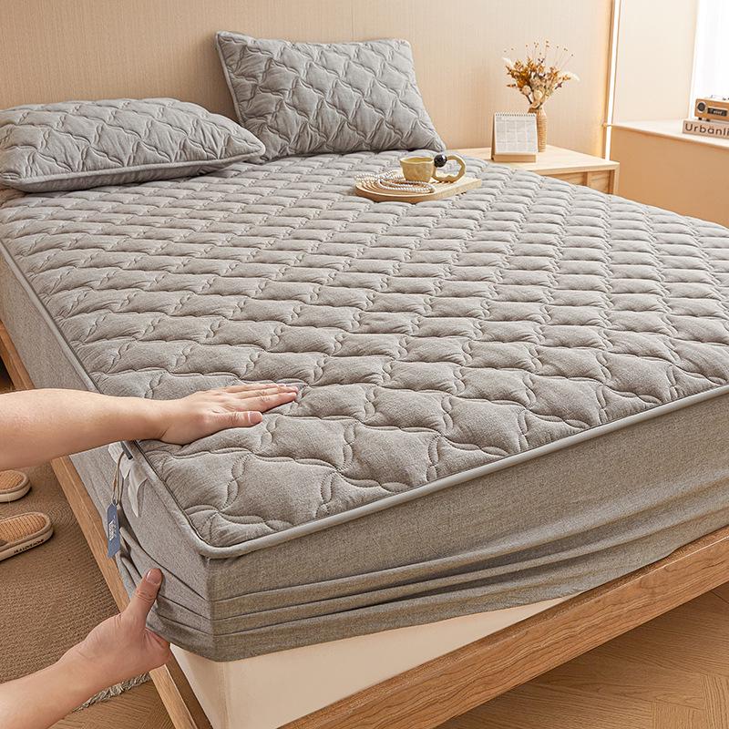 Pure Color Quilted Cotton Yarn-Dyed Bed Sheet & Bedspread Set