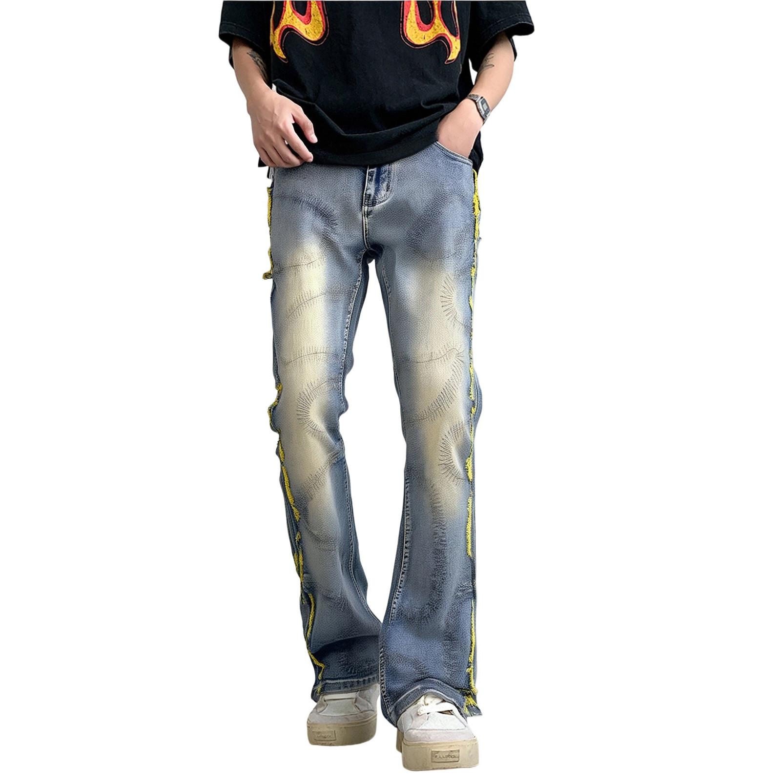 

Мужские повседневные маленькие прямые джинсы, модные широкие брюки, однотонные джинсы XL жёлтый