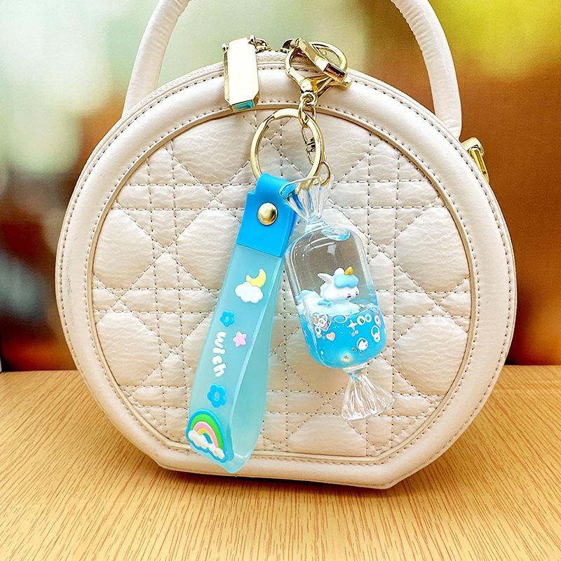 Cartoon Oil Unicorn Floating Bottle Acrylic Keychain Girl Cute Pony Quicksand Ball Pendant Bag Pendant