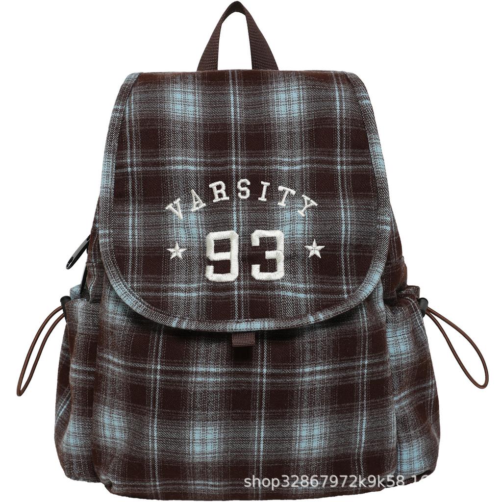 A Niche Retro Checkered Backpack for Women, A Casual Schoolbag for Autumn and Winter