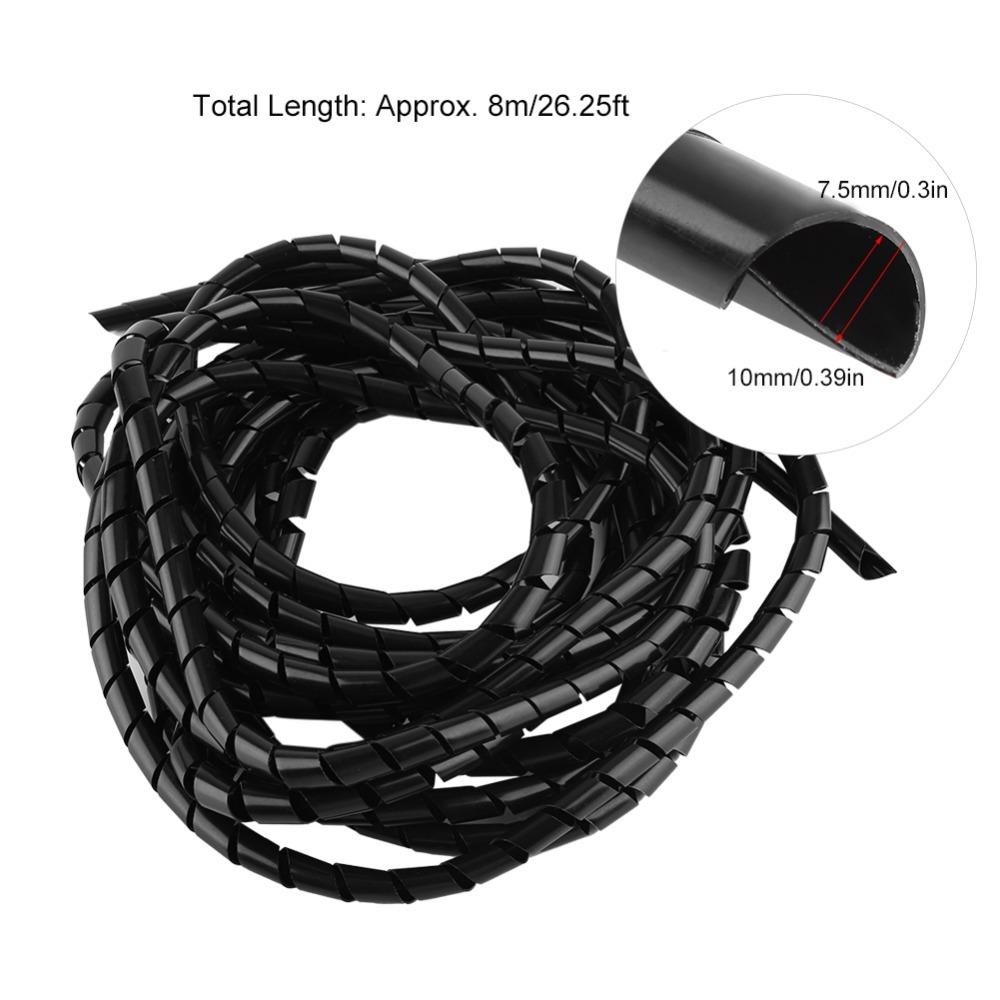 Black Spiral Cable Wrap External Diameter 10mm Wire Management Sleeve Computer Wire
