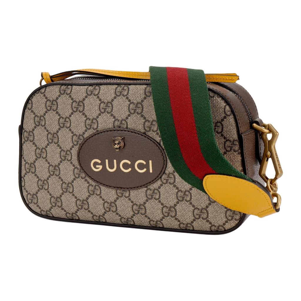 Gucci Neo Vintage Serie Gouden Folie Logo Metalen Tijgerkop Monogram Canvas en Leer Camera Tas Unisex Schoudertas Ebbenhout Bruin 476466-K9GVT-8856