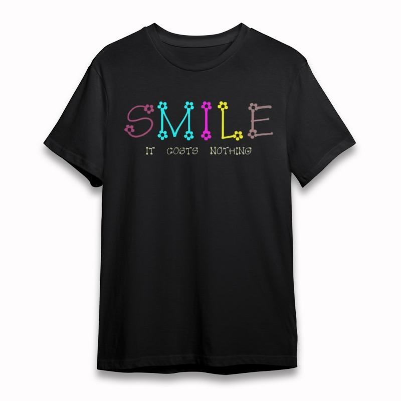 Women's Plus Size Classic T-Shirt Smile It Costs Nothing With Floral Accent Tee