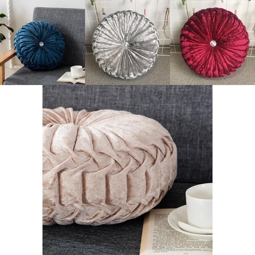 Luxurious Round Velvet Pumpkin Cushion With Charming Pleated Design And Soft Touch
