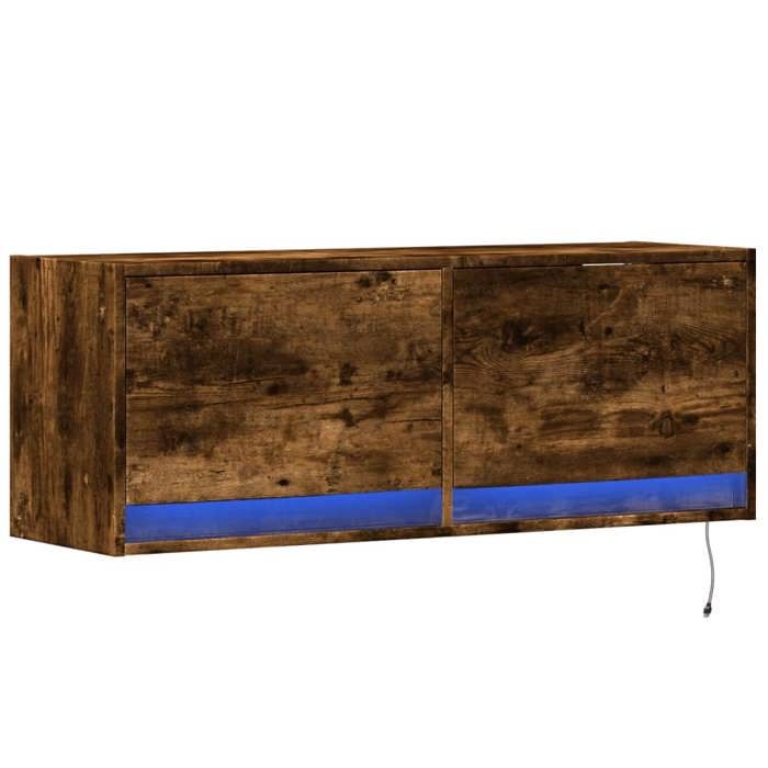 VidaXL Wall-Mounted TV Cabinet with LED Lights Smoked Oak 100x31x35 Cm, Wall-Mounted TV Unit, Floating TV Unit, TV Stand 852366
