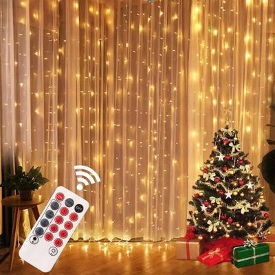 New 300LED Fairy Curtain Lights, 9.8x9.8Ft Warm White USB Plug In 8 Modes Christmas String Hanging Lights with Remote  Bedroom,