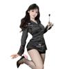 Secretary Teacher Wear Sex Underwear Boyfriend Shirt Long Sleeve Striped Slim-fitting Versatile Medium and Long Skinny Autumn Waist
