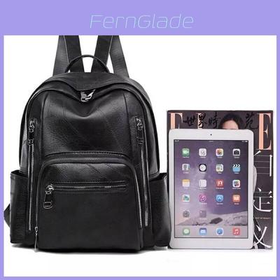 Stylish Pu Leather European Retro Casual Backpack For Women Soft Zipper Closure