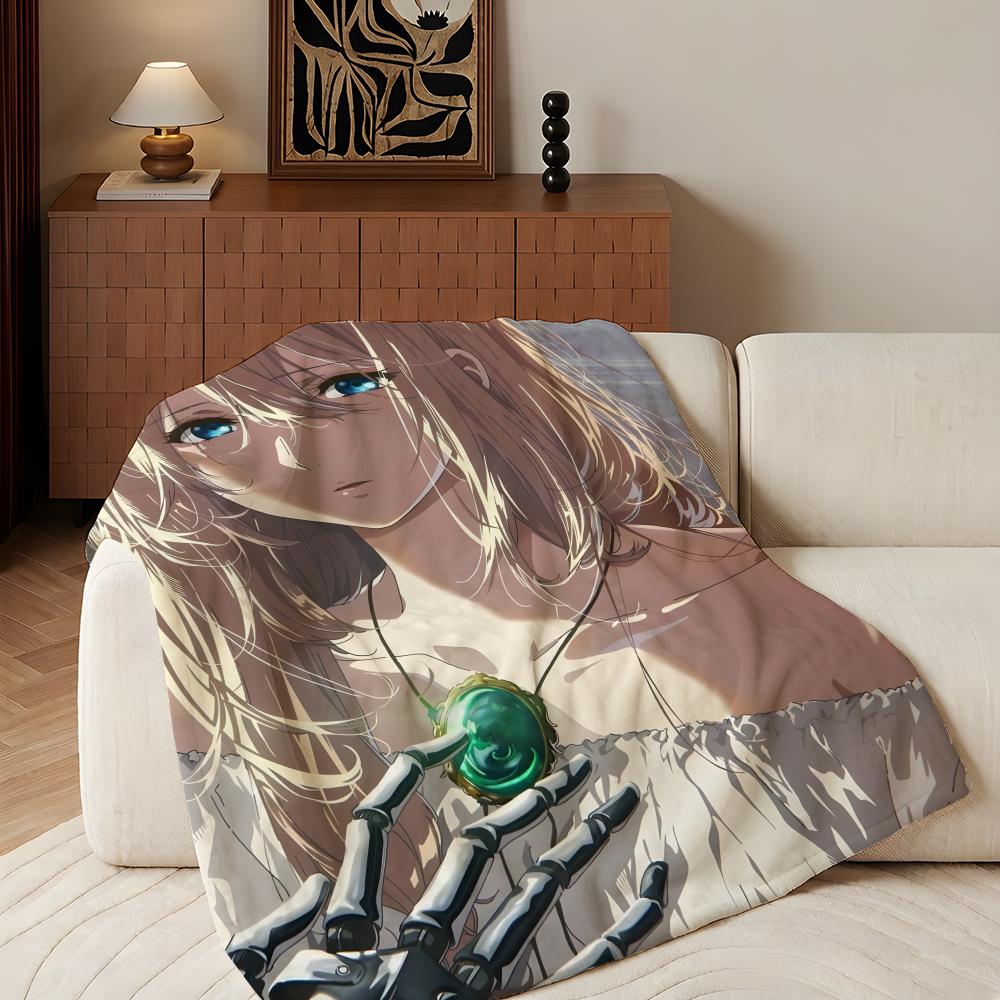 Anime V-Violet E-Evergarden Throw Flannel Throw Blanket, Lightweight Cozy, Durable Washable Cute Cool