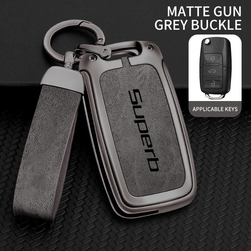 AAAJC1 Suitable for Skoda Superb 2 3 A7 car keychain zinc alloy key bag high-end genuine leather car key shell auto accessories