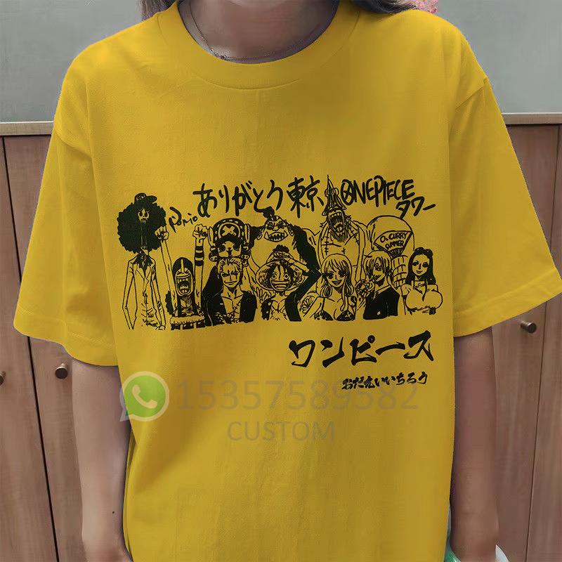 One Piece Luffy Zoro Sanji Nami Crew Printed Pattern Summer New Short Sleeve Pure Cotton Couple T-Shirt Anime Loose Size