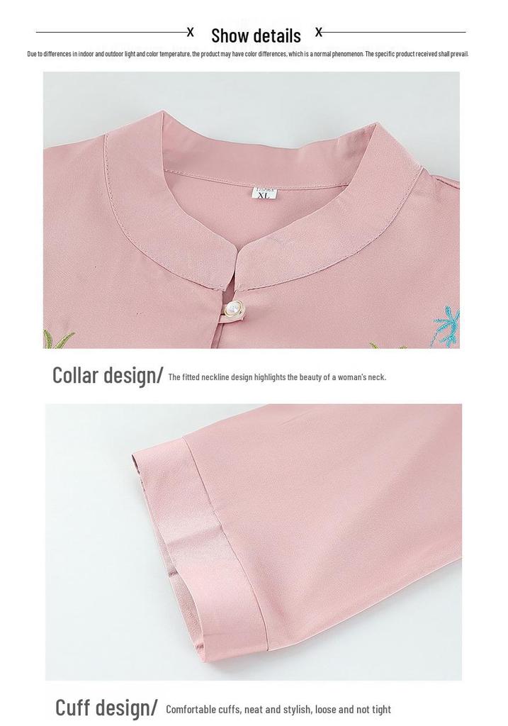 Zomerblouse in Chinese stijl met zeven mouwen voor dames van oma (70-jarige Moeder)