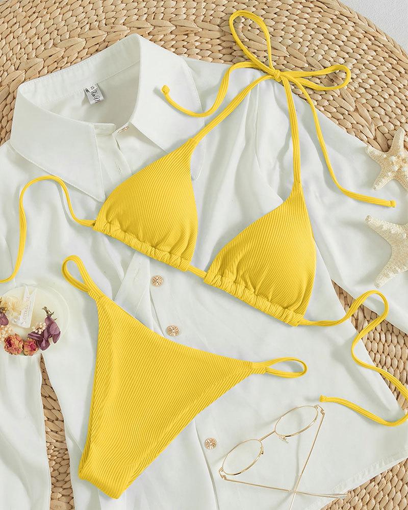 2025 Summer Women's Sexy Multicolor Halter Lace-Up Bikini Swimsuit