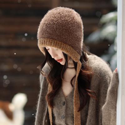 Hat Women'S Windproof Warm Thickened Knitted Wool Hat Fashion Versatile Casual Big Head Ear Protector