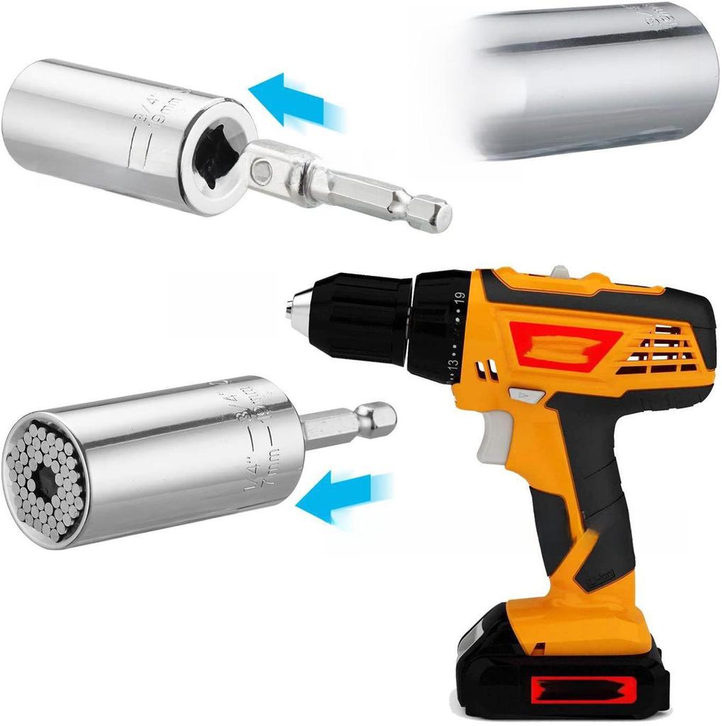 Universal Socket Wrench Set with Metric and Imperial Sockets, Chrome Vanadium Steel, 7-19mm