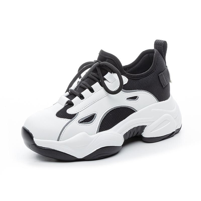 Fashion 5.5CM Air Mesh Synthetic Genuine Leather Women Vulcanize Hollow Summer Chunky Sneakers Summer Platform Wedge Flats Shoes