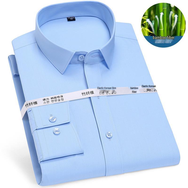Men's Long Sleeve Non-Iron Bamboo Fiber Formal Shirt with Embroidered Logo