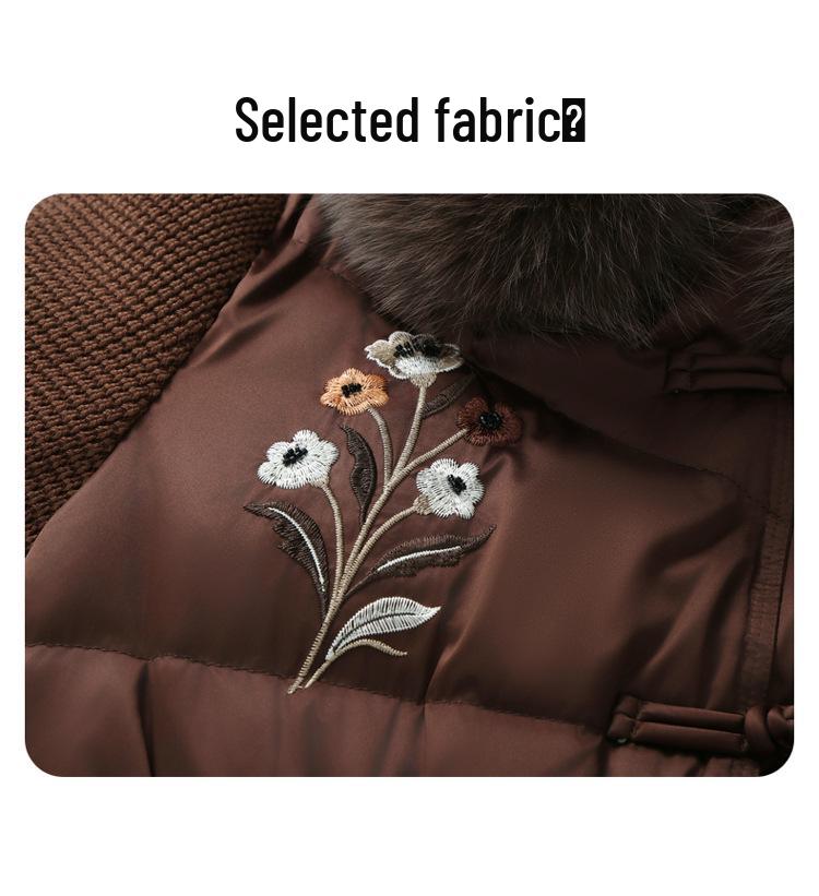 Mom's Winter Fashionable Embroidered Down Jacket with Wool Collar for Middle-Aged and Elderly Women