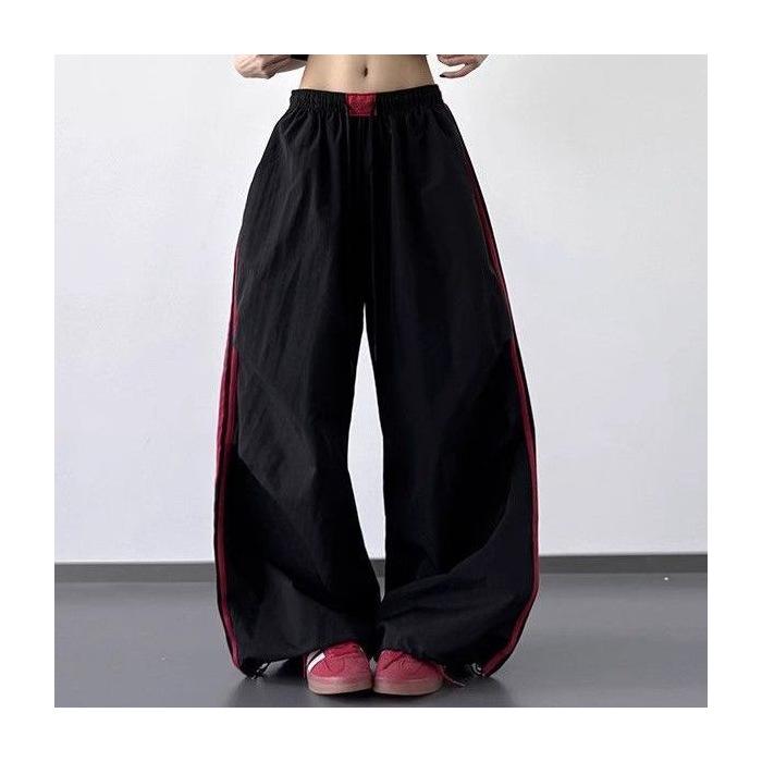 

American retro summer new quick-drying overalls splicing loose sports and leisure thin Spice Girl trousers paratrooper women 4XL чорний