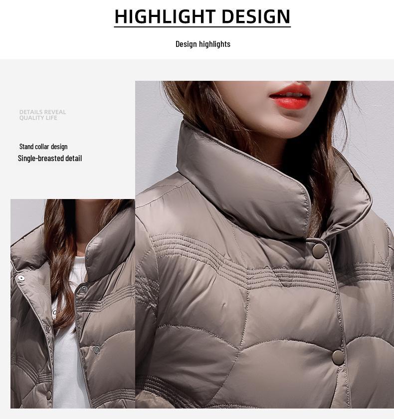 2024 Women's Winter Stand-Up Collar Plaid Down Jacket – Short, Stylish, Solid Color White Duck Down Outerwear