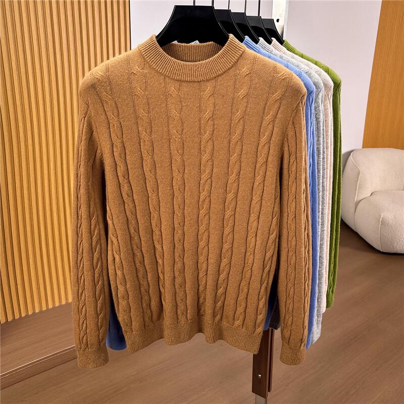 Men's Cable Knit Crew Neck Wool Pullover Sweater