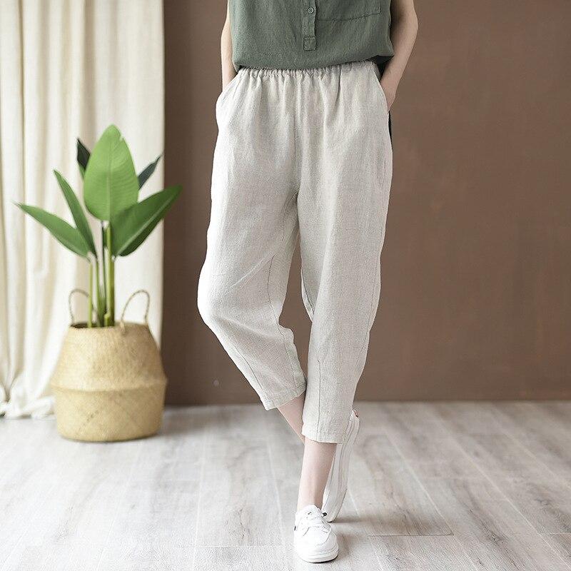 Johnature Style Casual Loose Women Calf-length Spring Summer Pants