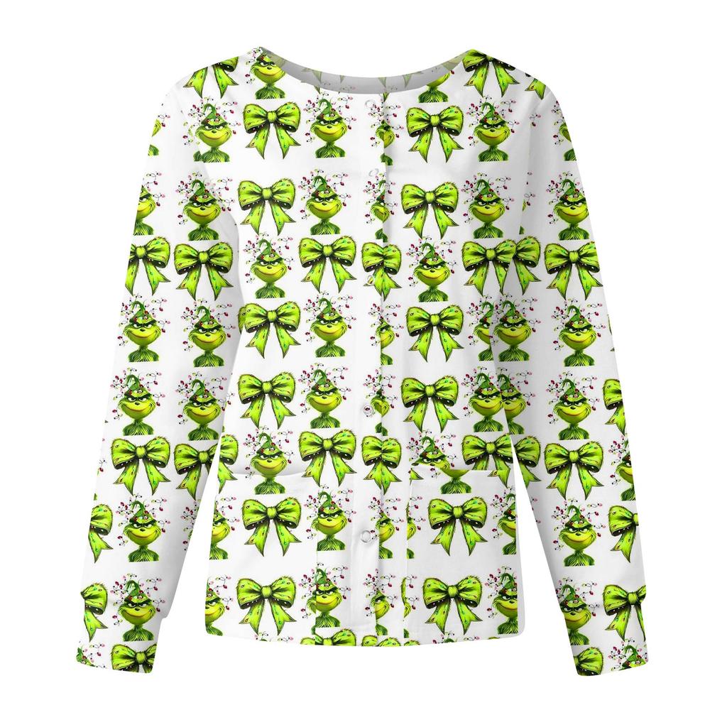 Women's Casual Fashion Long-Sleeve Single-Breasted Christmas Print Jacket