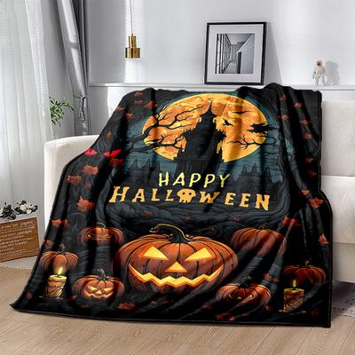 1pc Horror Theme Happy Halloween Blanket, Soft for Couch Bed Sofa, Living Room, Travel, Camping, Car Blankets