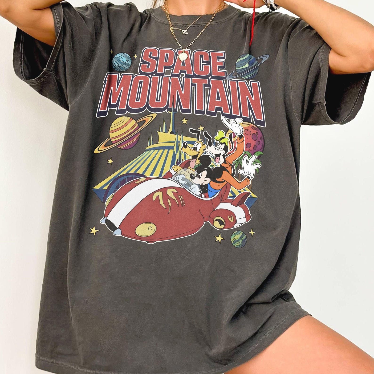 Retro Space Mountain Mickey Goofy Pluto Tee, Magic Kingdom Tomorrowland Vacation Shirt 4XL