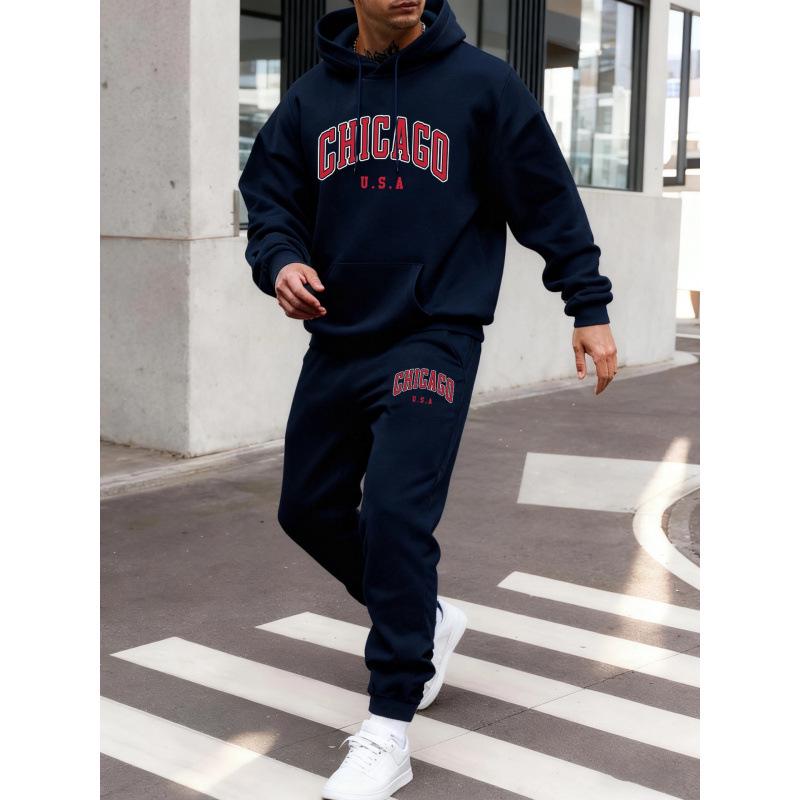Men's Athletic 2-Piece Hoodie & Sweatpants Set - Letter Print Casual Wear