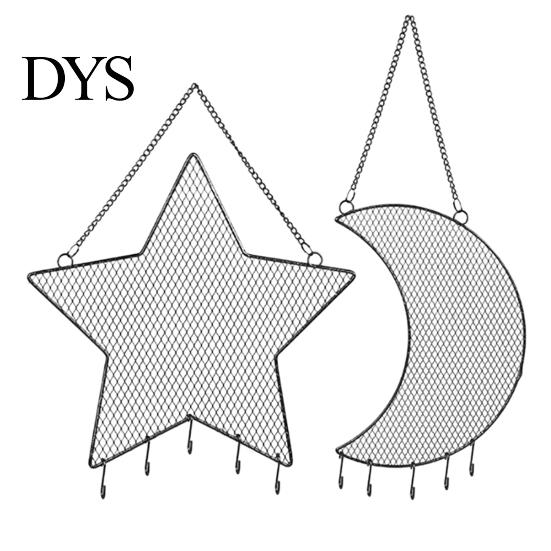 Earring Stud Grid Wall Hanger Jewelry Display Stand Exquisite Ornamental Space-saving Moon Star Shaped Wrought Iron Earrings Shelf for Bedroom