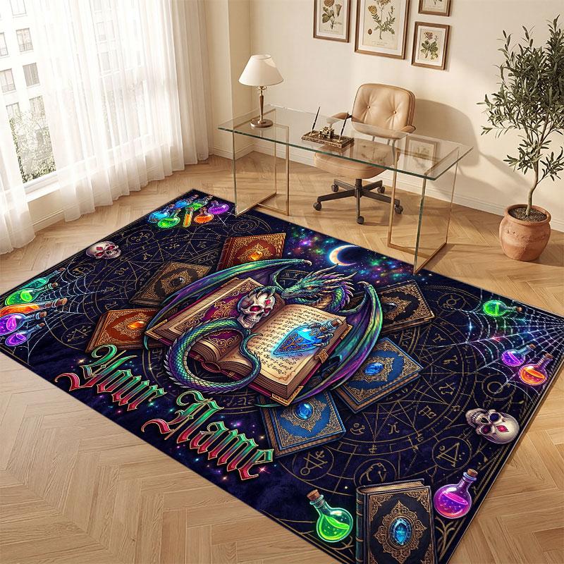 Dragon Theme Crystal Velvet Floor Rug Personalized Custom Name Text Warm Carpet Home Decoration