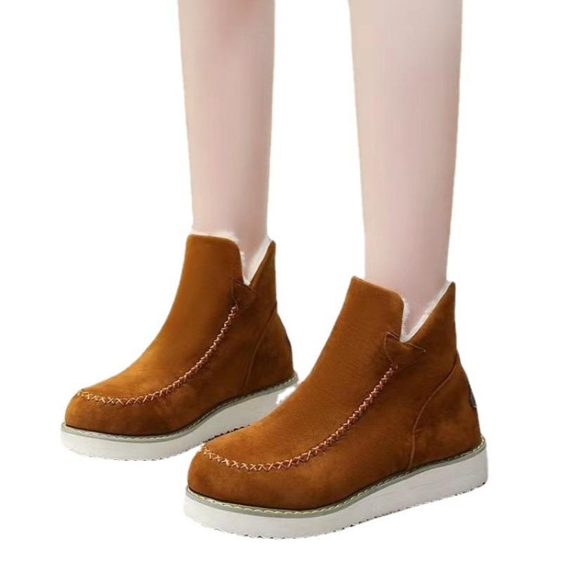 Large Size Autumn and Winter New Flat-bottomed Thick-soled Warm Short Cotton Boots with Thickened Fluff Snow Boots Inside for Women