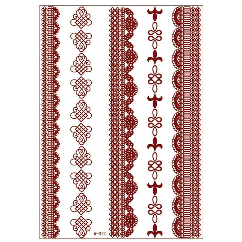 Lace Tattoo Sticker Vermilion Geometric Pattern Party Waterproof Henna Tattoo