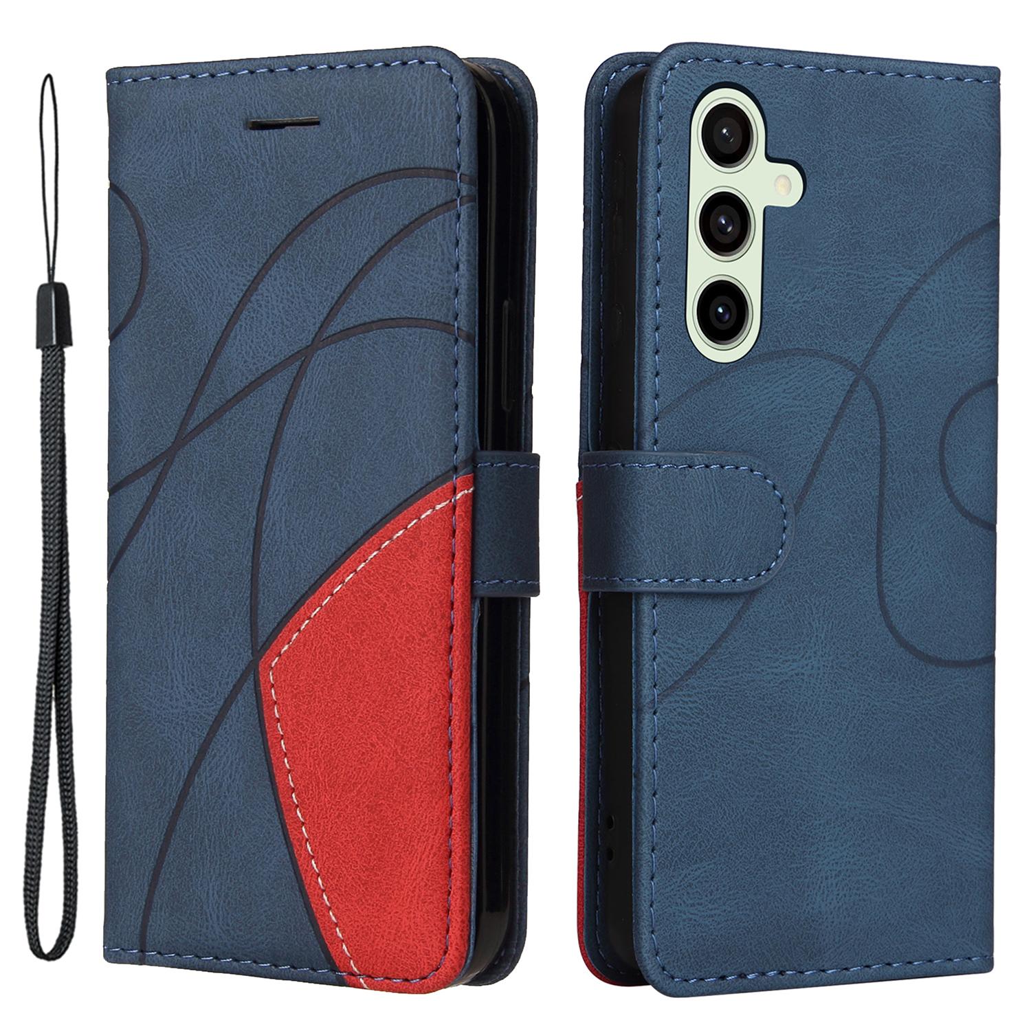 

For Samsung Galaxy S24 FE Leather Case Wallet Stand Color Splicing Phone Cover Blue