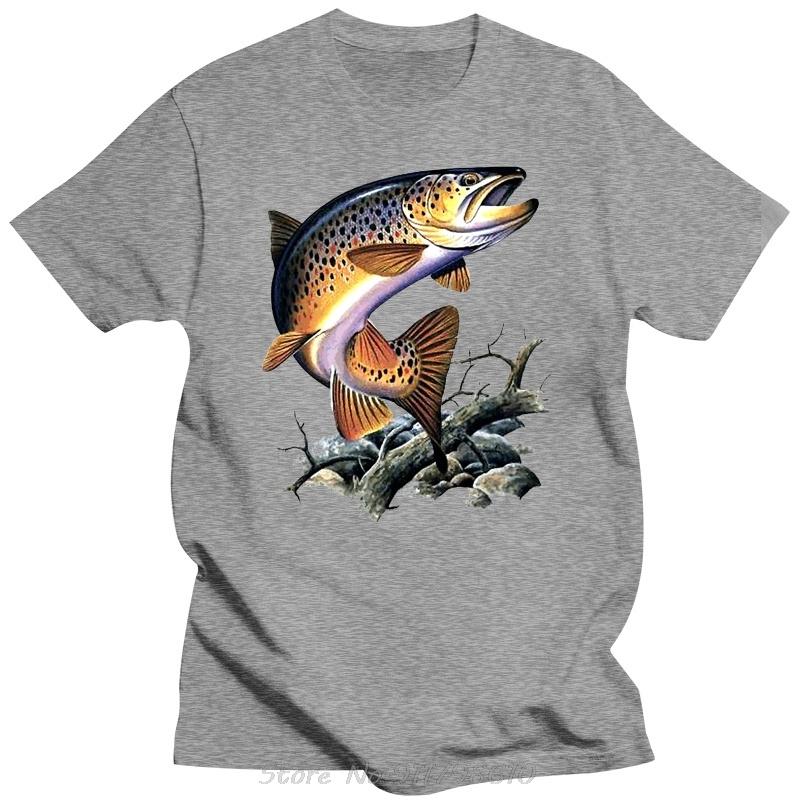 Brown Trout Fishing T-Shirt Cool Casual Pride T Shirt Men Unisex New Fashion Tshirt Men Cotton Tees Streetwear Unisex Tops Tees