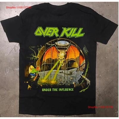 OVER KILL Under The Influence  Black T Shirt Vintage Washed Slightly Graphic Homme Top For Everyday Wear Unisex Breathable