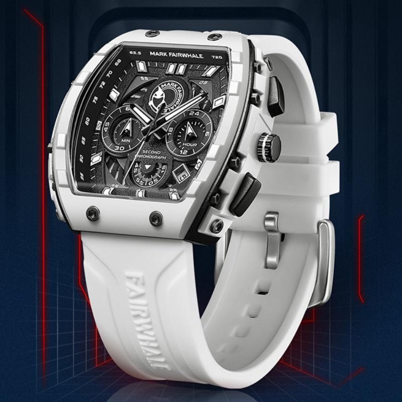Mark Fairwhale 5670 Men's Top Design Quartz Tonneau Multifunction Chronograph Waterproof Silicone Sports Quartz Watch for Men