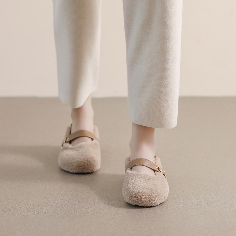 Weiwei Girl 138-1 Women's Fur-Lined Mary Jane Flats for Autumn/Winter