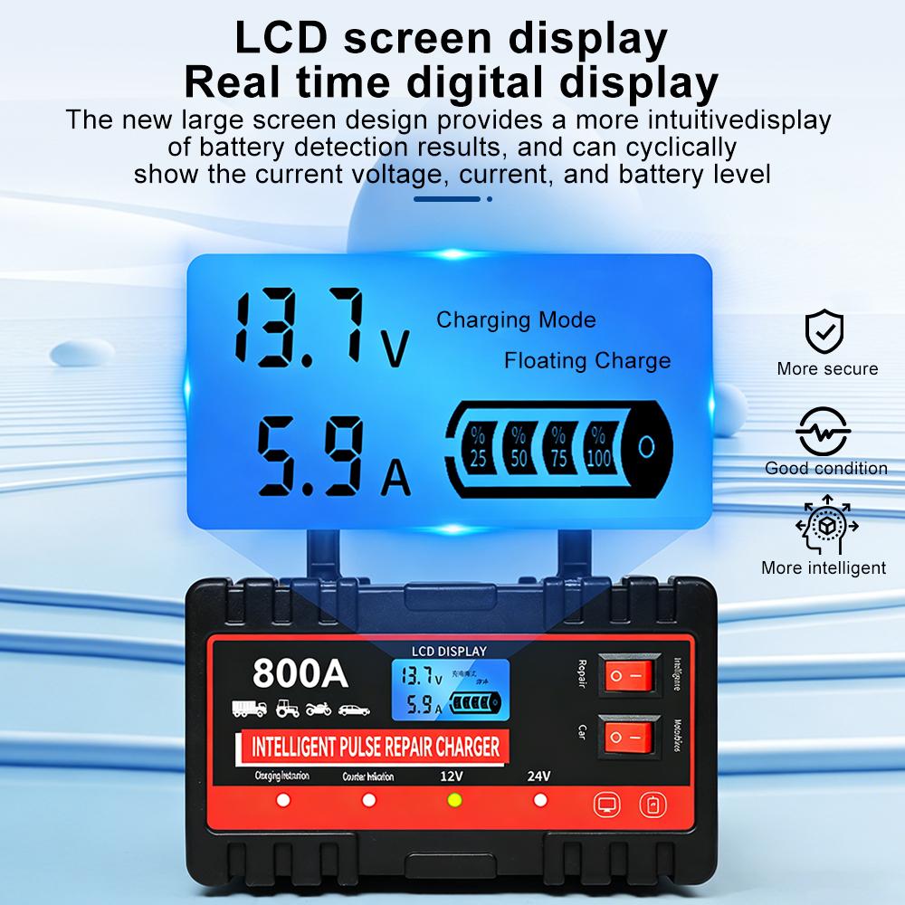 12V Intelligent Battery Charger Portable Multifunctional SUV/pickup Truck Motorcycle Battery Charging Intelligent Pulse Repair