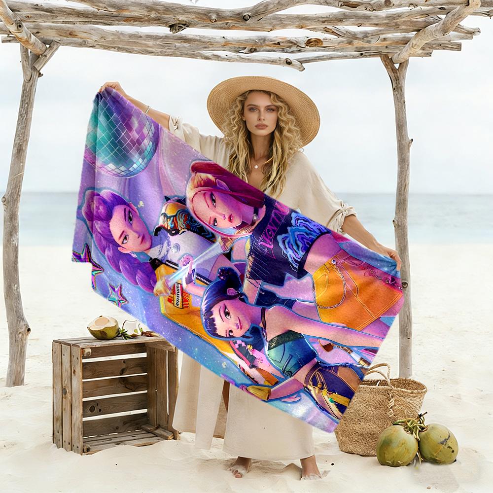 Kpop Demon Hunter Girls Beach Towel High Absorbency & Quick-Dry Comfortable Lightweight Suitable for Swimming, Gym, Camping, Yoga Vacation