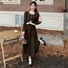 Corduroy Two-piece Set with Small Fragrant and Elegant Ear-hem Top and High-waisted Skirt Set