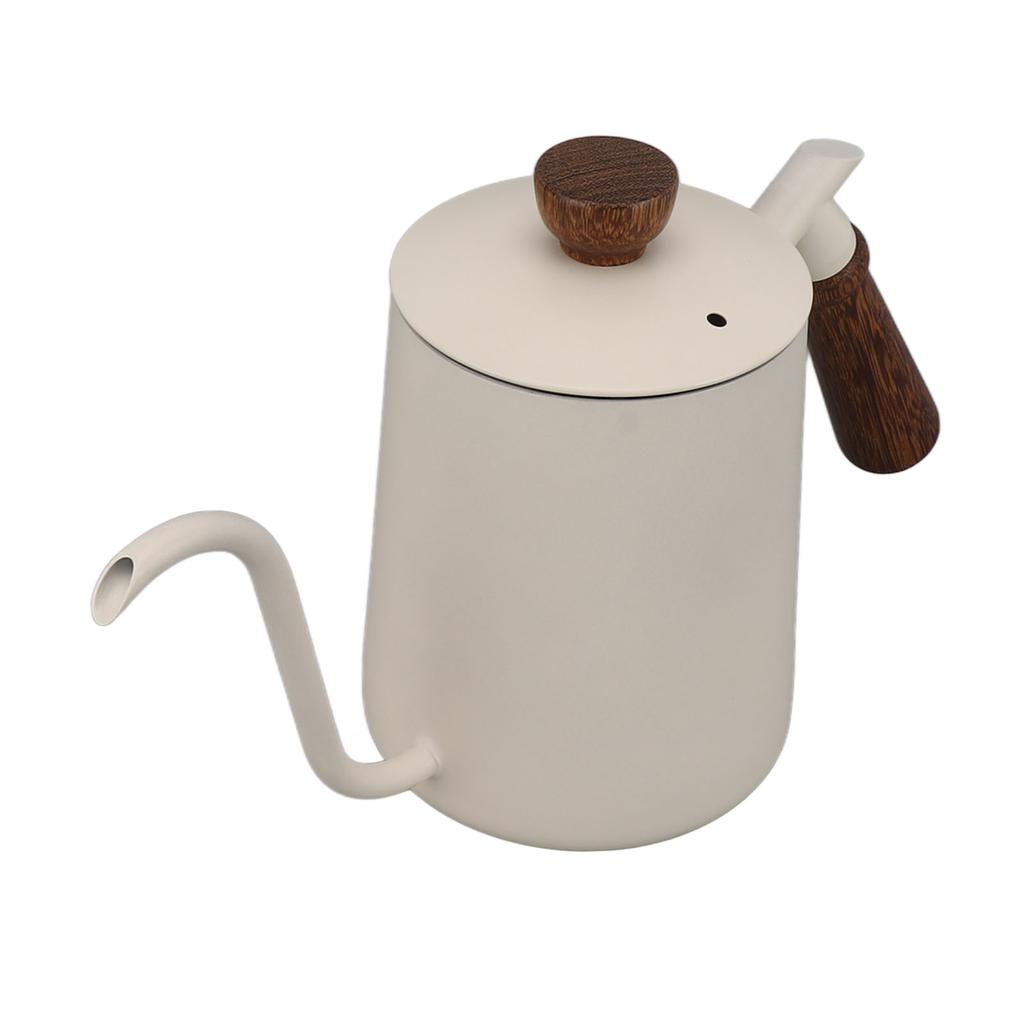 600ml Gooseneck Coffee Kettle 304 Stainless Steel Long Spout Kettle Wood Handle Pour Over Coffee Teapot White