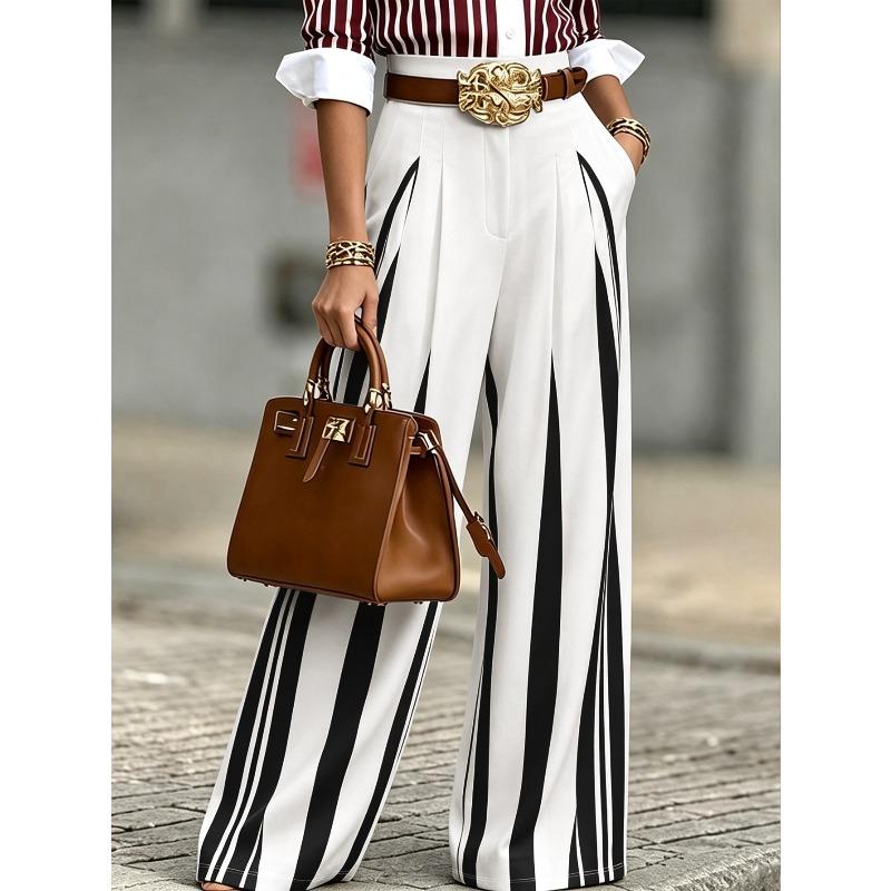 TIFICY Women's Fashion Casual Colour Block Print High Waist Trousers Pants & Capris