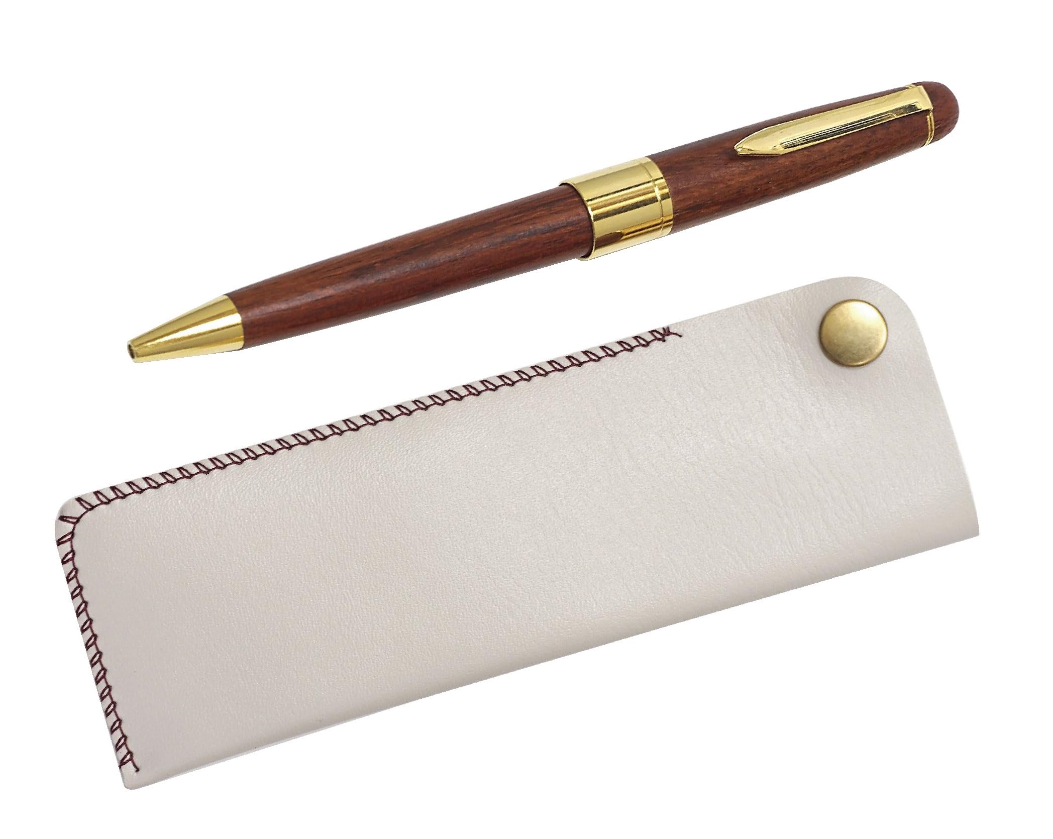 

Takizawa White Pen Case with Wooden Royal Ballpoint Pen Set Hook-and-Loop (2-Pack) T23-NK01W-1446S-2