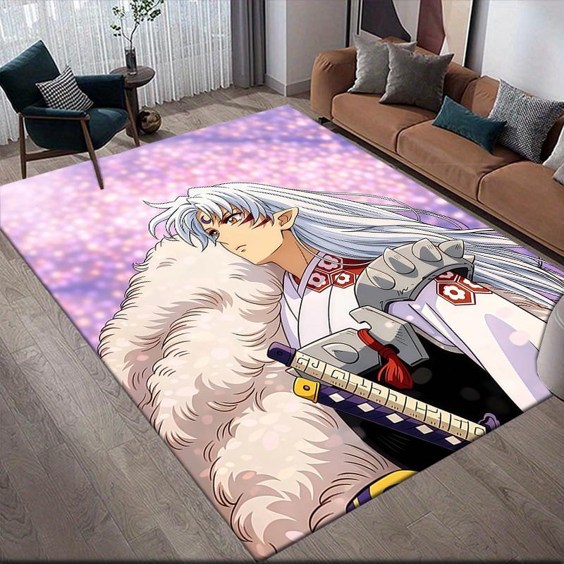 Inuyasha Flannel Pattern Square Carpet,Area Rug,Carpet Rug for Living Room Bedroom Sofa Playroom Decor,Non-slip Floor Mat