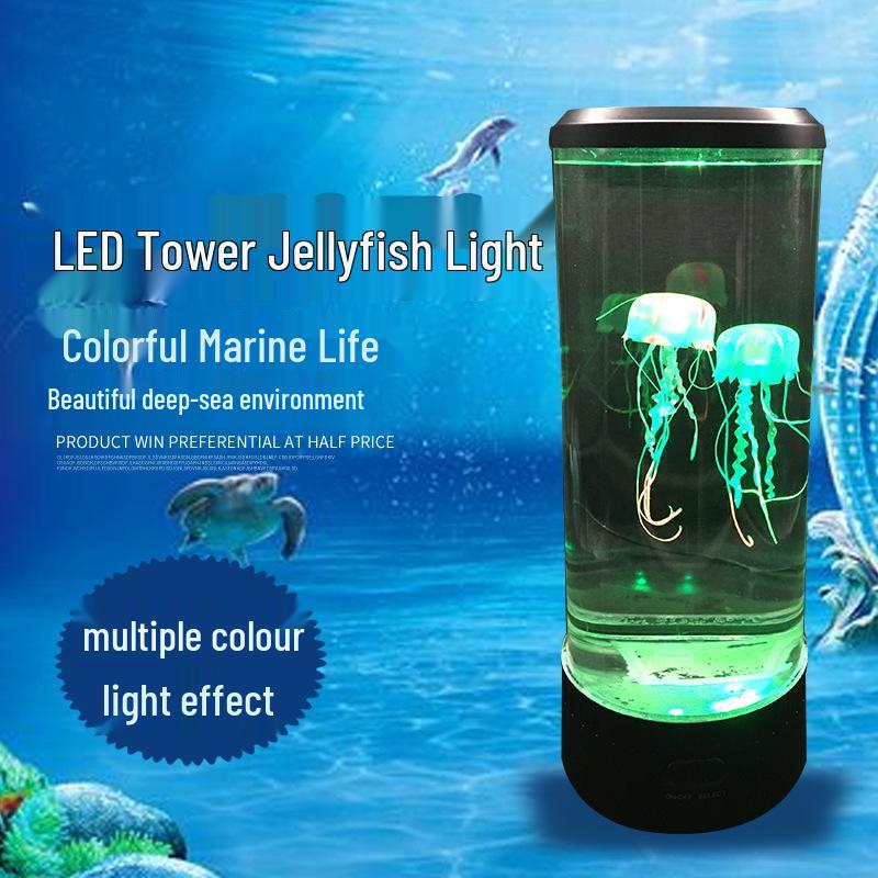 Creative Medium-Sized LED Jellyfish Mood Light - USB Powered, Color-Changing Cylindrical Lamp